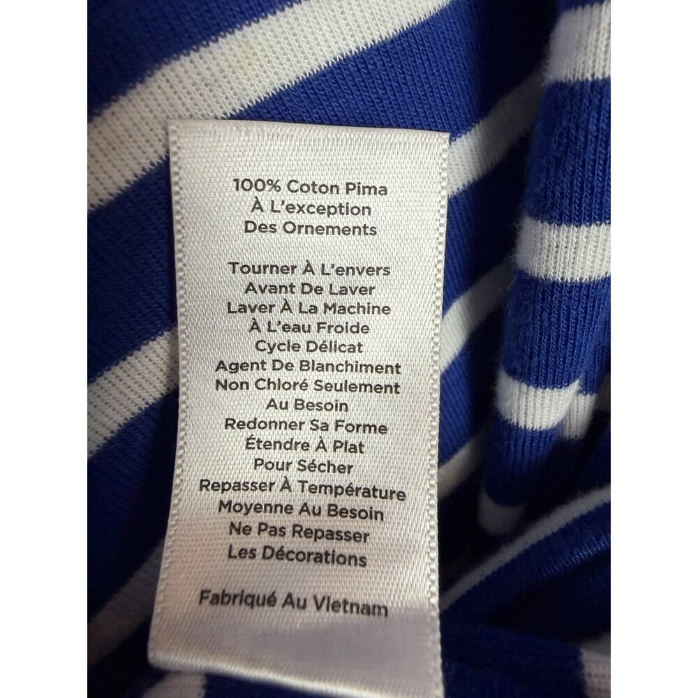 Talbots Womens Navy Blue White Striped Short Sleeve Shirt Size SP Pink Bead Fish - Picture 5 of 7